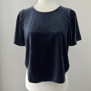 MADEWELL navy blue velvet butterfly top XS
